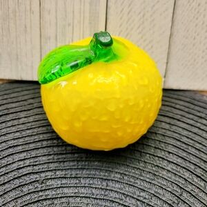 Art Glass Apple Fruit Lemon Retro Paperweight Murano Style